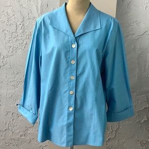 Foxcroft Blue Button-Up Blouse 18